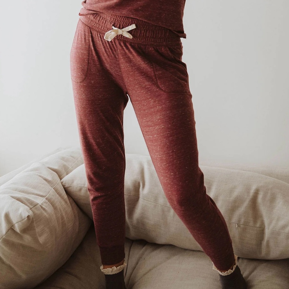 ALBION FIT Heather Maroon Cabin Fever Joggers‎ Cozy Comfy Winter Lounge Size S